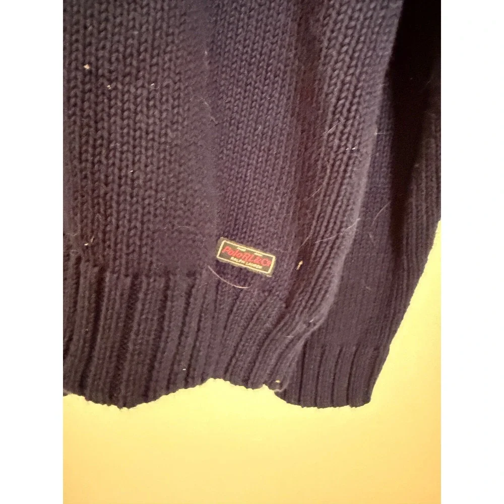 Polo Ralph Lauren Mens Colorblock Stripe Mock Neck Cotton Knit Sweater Navy L